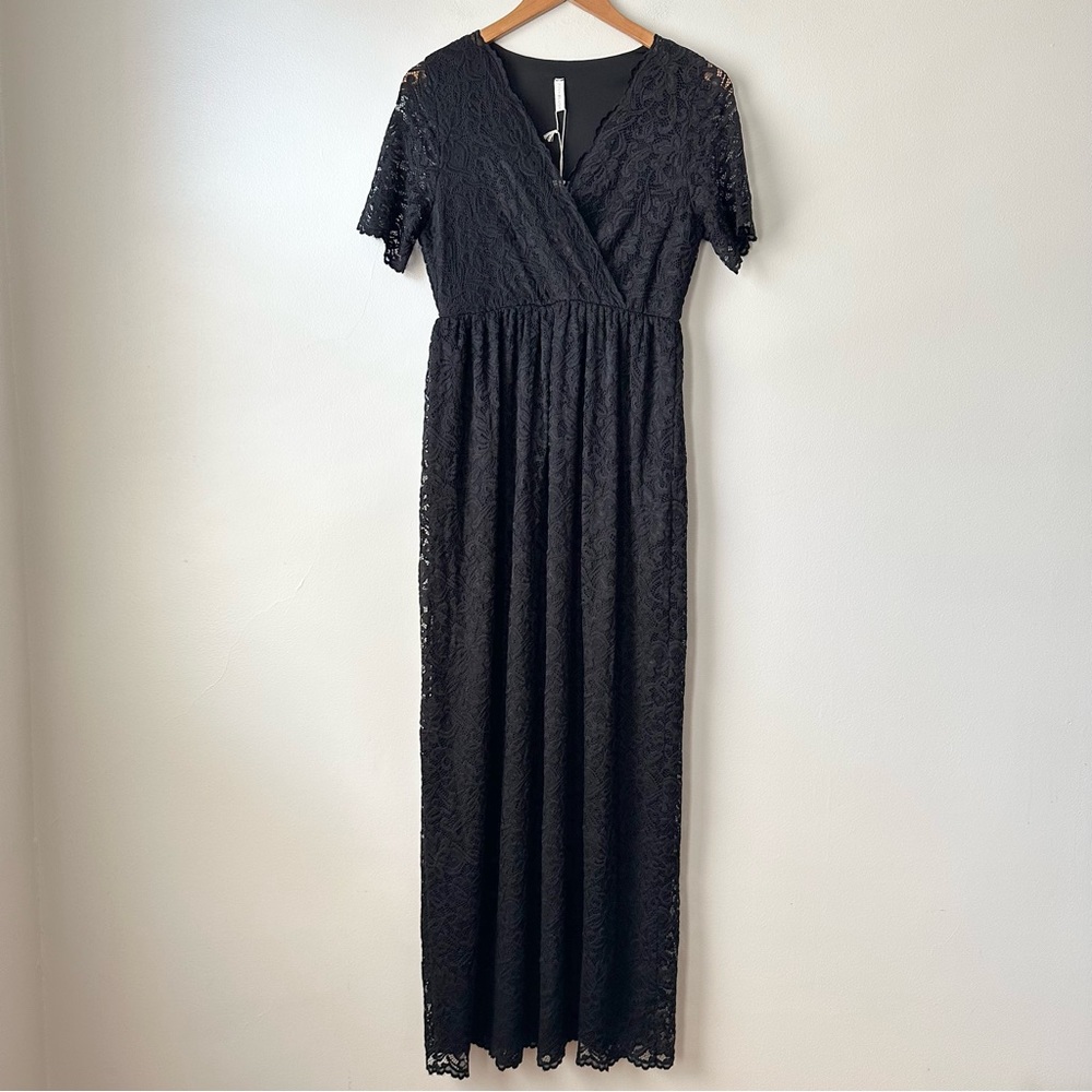 NWT Pinkblush Black Flutter Sleeve Wrap Maxi Dress